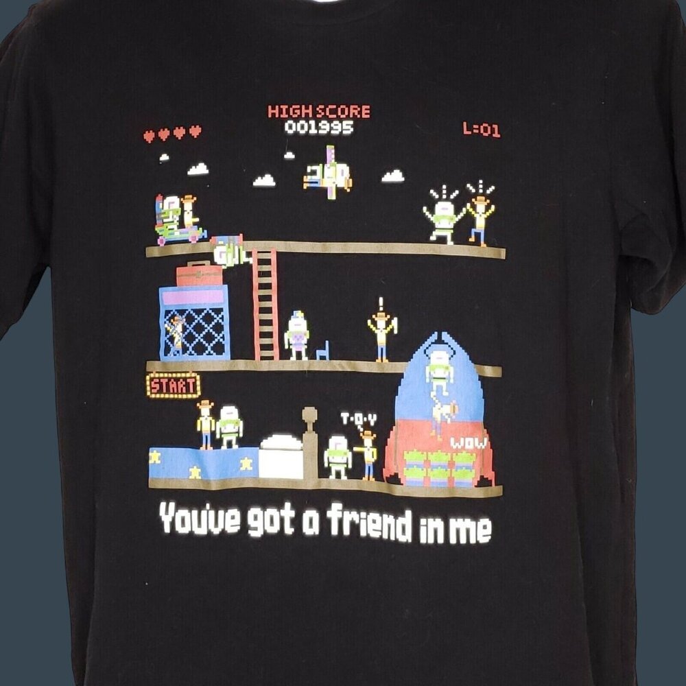 Disney Pixar UTGP T-Shirt M Black Toy Story Arcade Design Crew Neck Short Sleeve